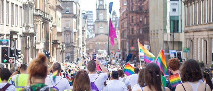 Students marching at Glasgow Pride