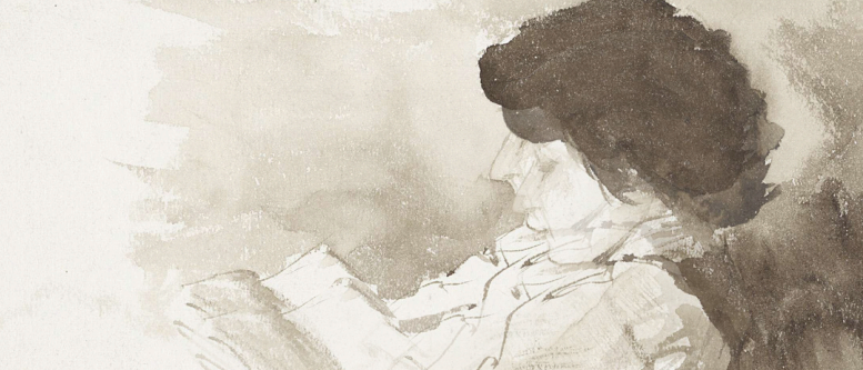 A sketch of a person reading..
