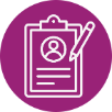 Pink circle with animation of a checklist and pencil