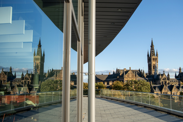 The Gilbert Scott Building as seen from the viewing deck of the James McCune Smith Learning Hub