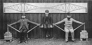 Kaichi Watanabe (middle) helps demonstrate the cantilever principle of the Forth Bridge.
