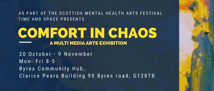 Poster advertising Time and Space exhibition - Comfort in Chaos