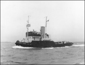 A photograph of the tugboat Hazim, built for the Iraqi Government by Scotts & Sons of Bowling, on trials in the Firth of Clyde, 1950s.  (GUAS Ref: GD 322/14/62/8.  Copyright reserved.)