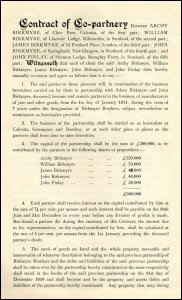 This contract secured the continuation of the Birkmyre Brothers (Calcutta) Ltd company in 1911, following the death of one of the partners, John Birkmyre.  It highlights the continued link between Britain and India in the textile market.  (GUAS Ref: UGD 42/6/8/1.  Copyright reserved.)