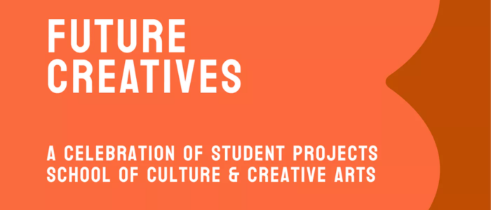 graphic with an orange background with the title future creatives