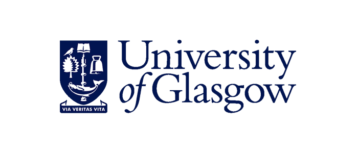 blue logo on white background
