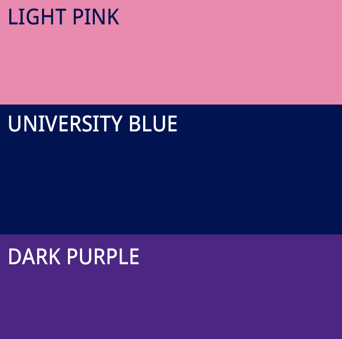 colours 11 light pink university blue dark purple
