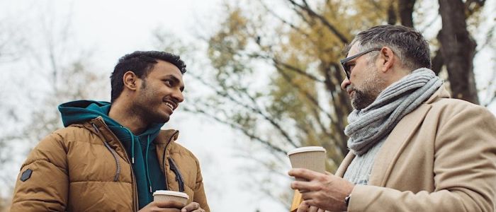 men chatting