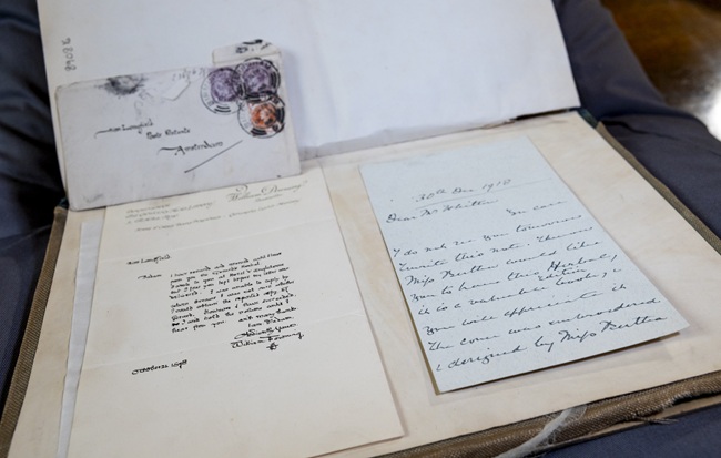 Letters associated with the history of Bertha Anderson's Herbal (Special Collections, Mitchell Library), tracing how the book came into her possession (1898) and how it was passed on to James Whitton, and which will be on display at the Books ‘Antiques’ Roadshow, part of the Being Human Festival. Credit Martin Shields. Letters associated with the history of Bertha Anderson's Herbal (Special Collections, Mitchell Library), tracing how the book came into her possession (1898) and how it was passed on to James Whitton, and which will be on display at the Books ‘Antiques’ Roadshow, part of the Being Human Festival. Credit Martin Shields.