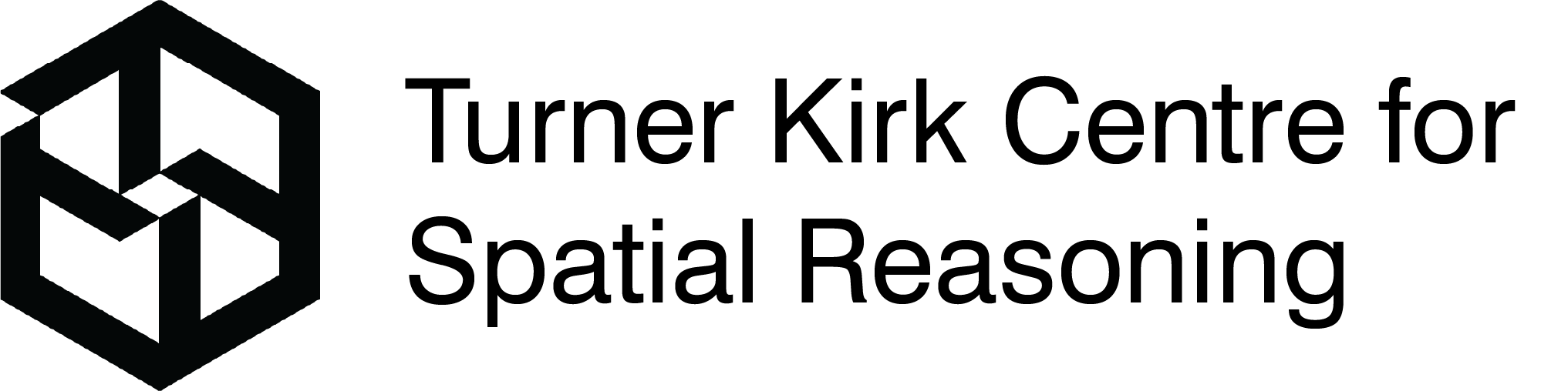 the turner kirk centre for spatial reasoning logo: an abstract cube with intersecting lines in the middle and the centre name on the right