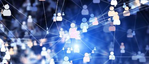 Icons of people linked with white lines