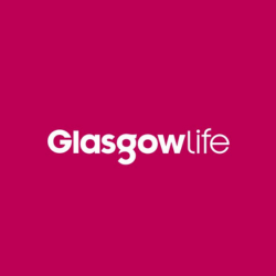 pink background with 'Glasgow life' logo ('Glasgow' is bold)