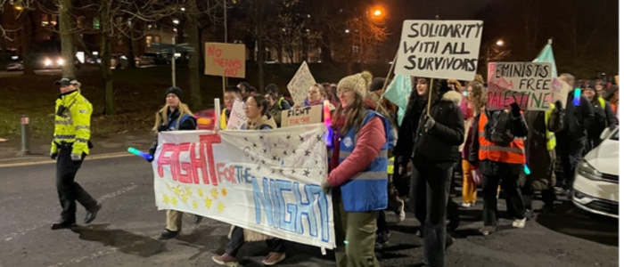 students marching on the streets of Glasgow against Gender-Based Violence