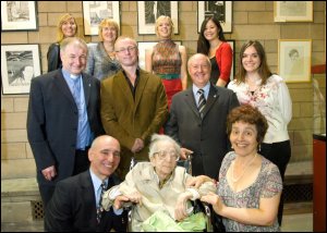 Hannah Frank (bottom centre) attending the opening of her exhibition in the Chapel at the University of Glasgow.