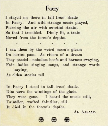 Hannah Frank's poem, entitled 'Faery', published under the pseudonym Al Aaraaf, from the Glasgow University Magazine (GUM), Vol 38 No 9 p261, 23rd February 1927. (GUAS Ref: DC 198/1/34a. Copyright reserved.)