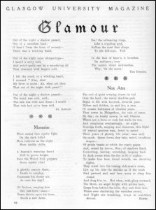Hannah Frank's untitled poem, with the opening line entitled 'Out of the night a shadow passed', published under the pseudonym Al Aaraaf, in the Glasgow University Magazine (GUM), Vol 40 No 4 p96, 5th December 1928. (GUAS Ref: DC 198/1/36. Copyright reserved.)