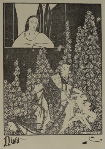 Hannah Frank's illustration, entitled 'Night', published under the pseudonym Al Aaraaf, in the Glasgow University Magazine (GUM), Vol 41 No 9 p261, 19th February 1930. (GUAS Ref: DC 198/1/37. Copyright reserved.) 