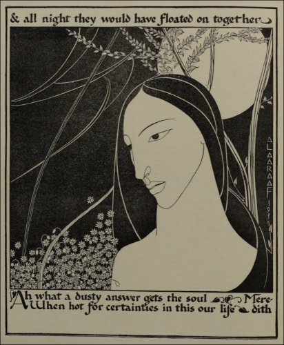 Hannah Frank's illustration, entitled 'And all night they would have floated on together', published under the pseudonym Al Aaraaf, in the Glasgow University Magazine (GUM), Vol 42 No 5 p110, 17th December 1930. (GUAS Ref: DC 198/1/38. Copyright reserved.) 