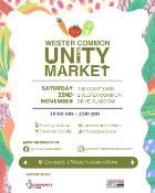 flyer advertising the wester common unity market at The Courtyard Pantry scheduled for November 2025