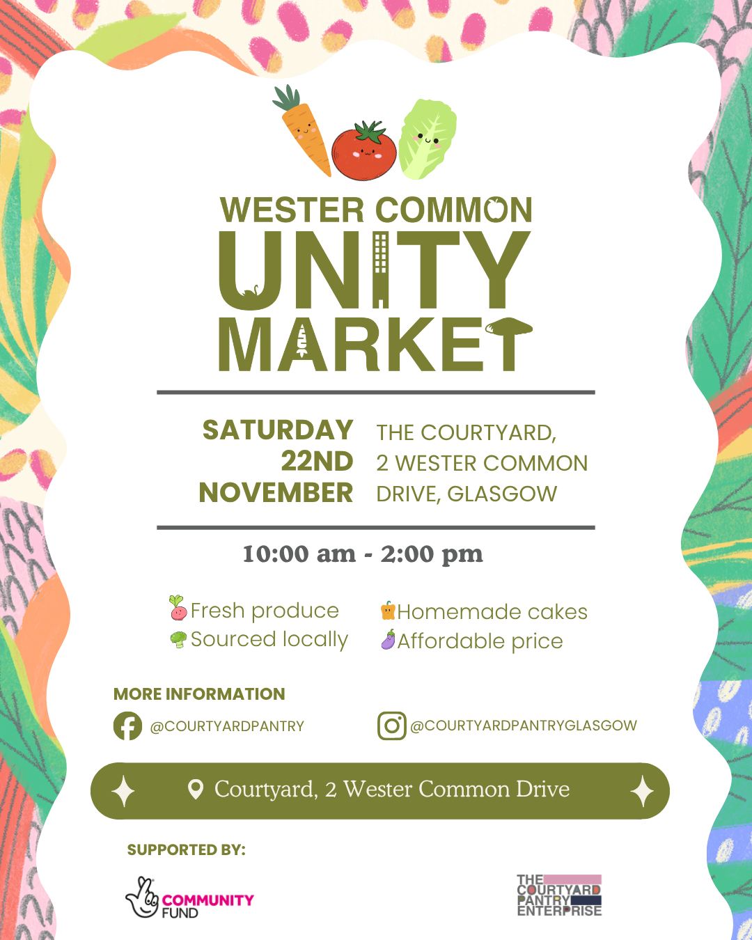 flyer advertising the wester common unity market at The Courtyard Pantry scheduled for November 2025