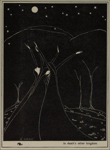 Hannah Frank's illustration, entitled 'In death's other kingdom', published under the pseudonym Al Aaraaf, in the Glasgow University Magazine (GUM), Vol 46 No 6 p165, 16th January 1935. (GUAS Ref: DC 198/1/42. Copyright reserved.) 