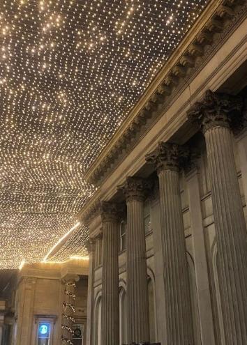 Christmas lights on a building