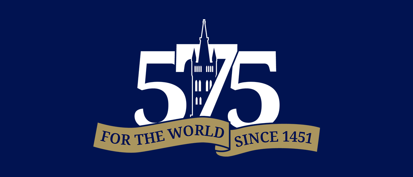 University anniversary 575 gold ribbon logo