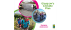 A graphic showing cyclists and volunteers with the words Glasgow's Climate Plan Revision 2026-2030