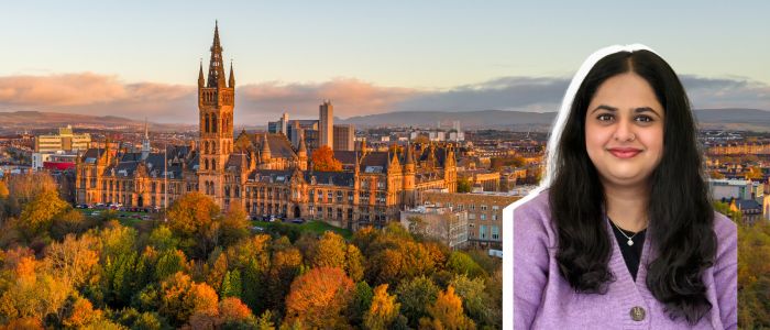 Collage photo of Anushka and the University of Glasgow