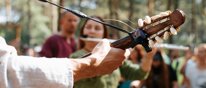 Folk music band playing under a tree