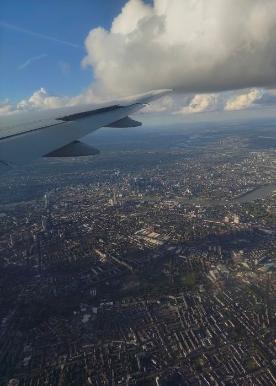 Airplane flying, view from sky