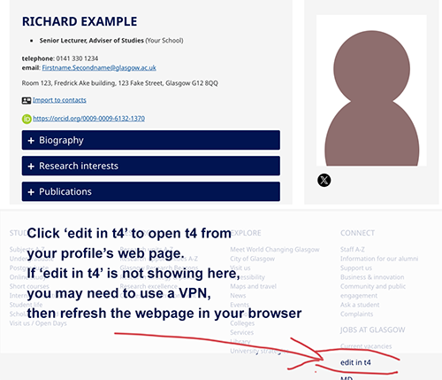 Click ‘edit in t4’ to open t4 from the web page of your profile.