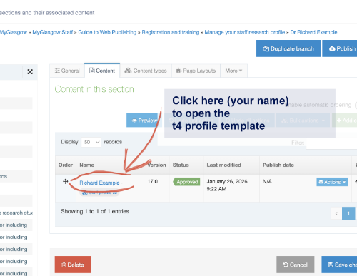 Click the link (your name) to open the t4 profile template content editor