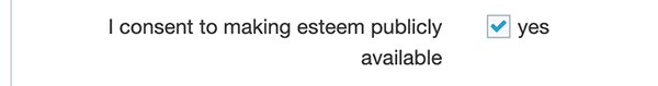 Consent checkbox for making Esteem publicly available, marked to yes
