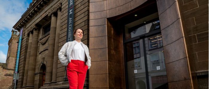 Dr Susanna Harris standing outside Perth Museum