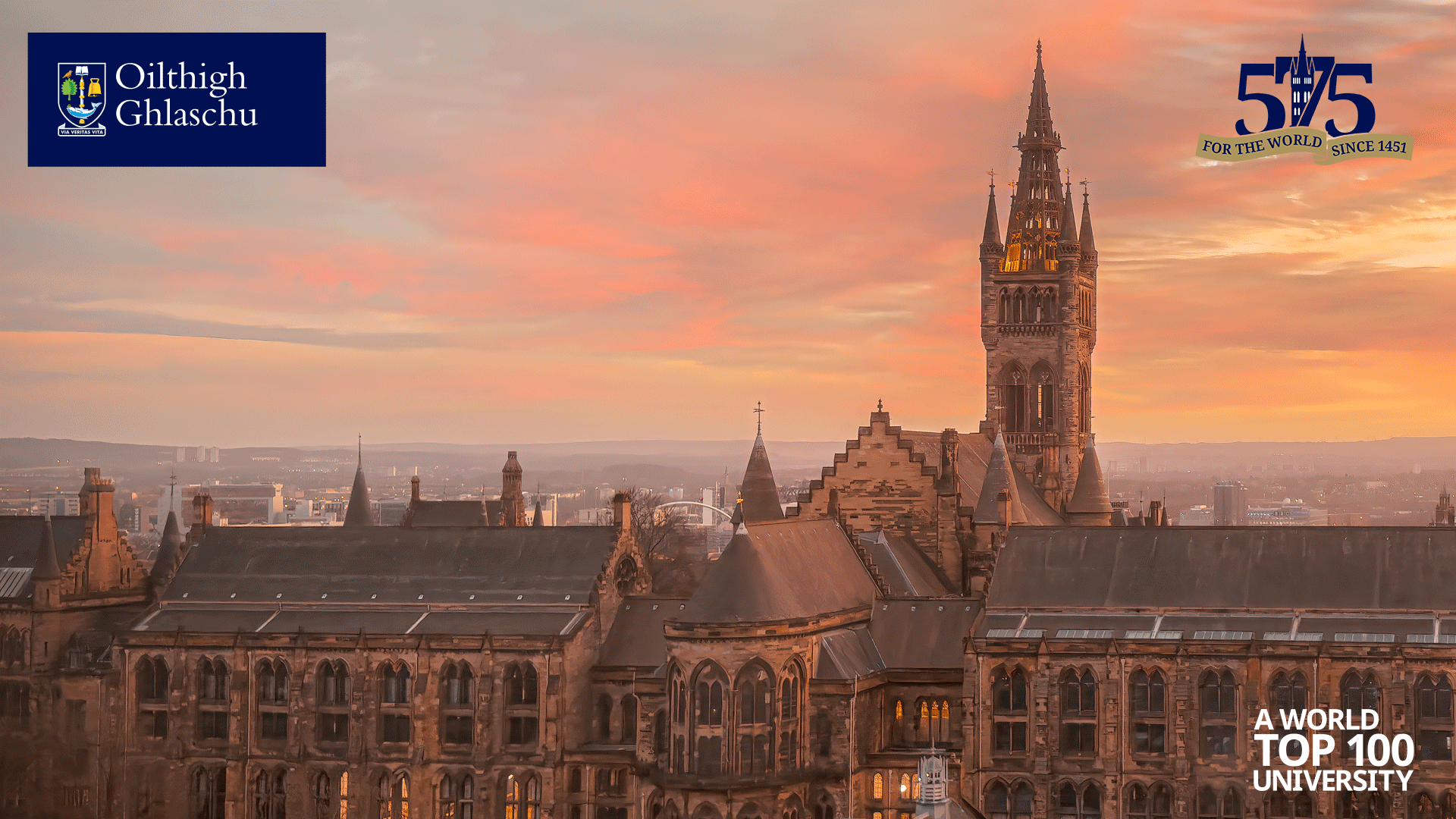 The Gilbert Scott Building pictured at sunset