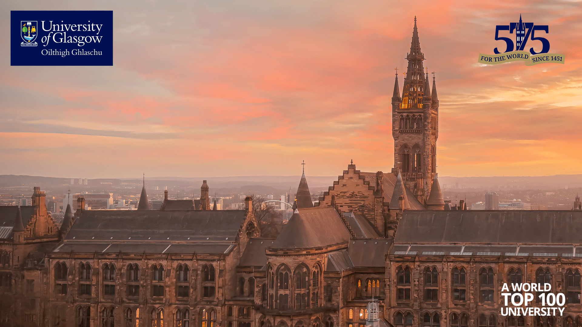 The Gilbert Scott Building pictured at sunset