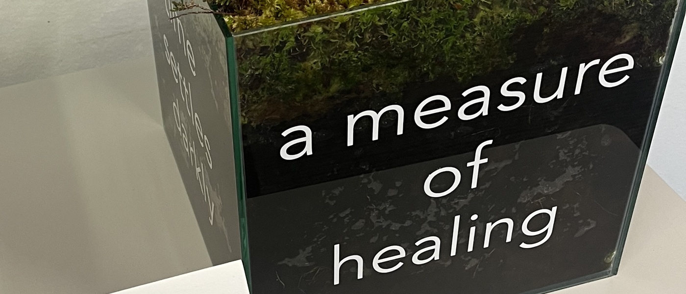 A piece of art that reads 'a measure of healing' at the LUNZ Hub Conference