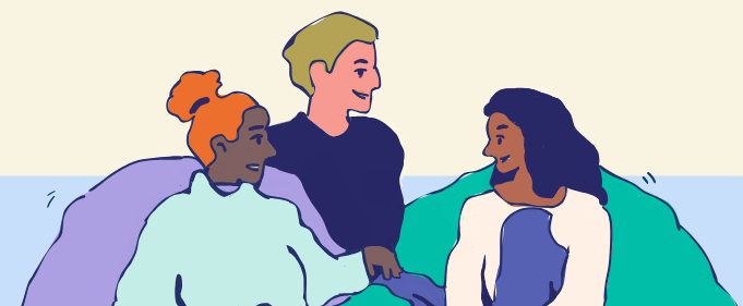 Illustration of three people talking to each other 
