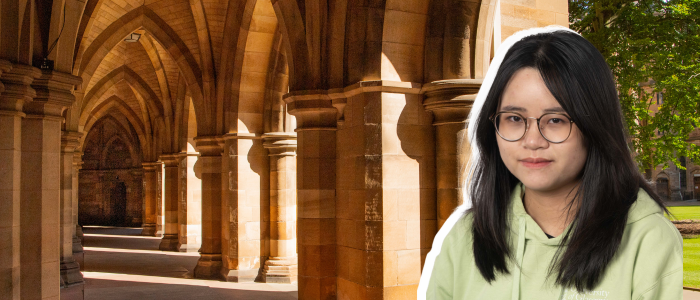 Collage of images of student with the Cloisters