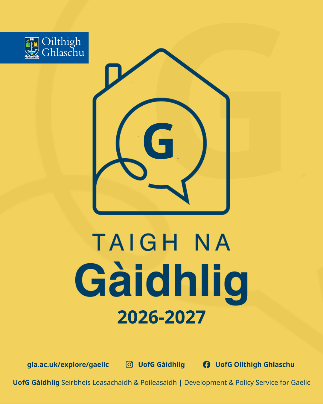 Taigh na Gàidhlig logo depicting G inside a house.