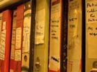 Some of the original file boxes from the Hobsbaum Collection. Links to collection level record.