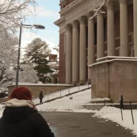 A university building with snow in front