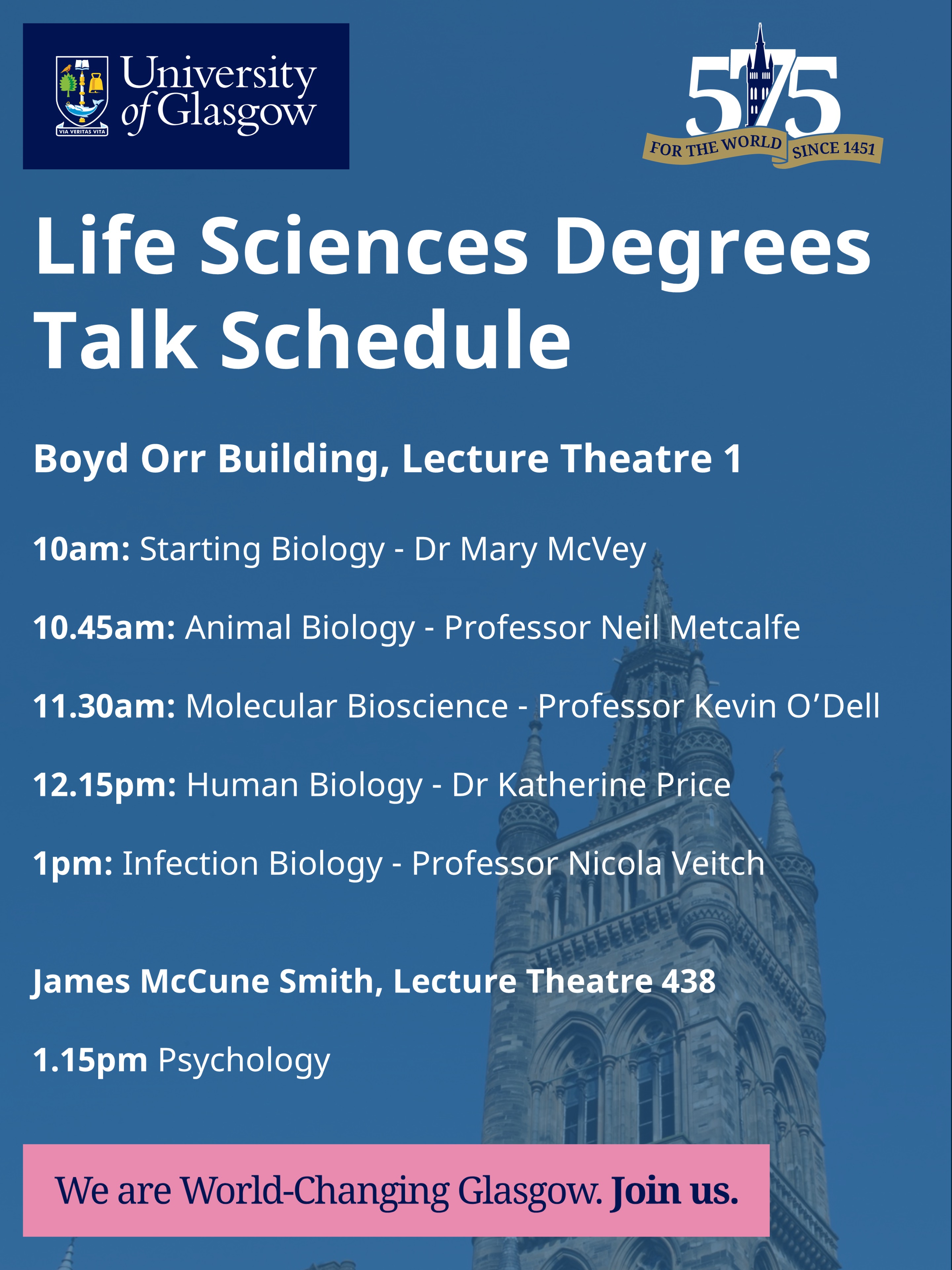 The Life Sciences Degree Talks schedule for the March 2026 Undergraduate Offer Holders' Open Day. The timings are also available in the body of the item.