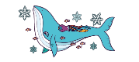 Cartoon image of a whale, fish and jellyfish surrounded by snowflakes.