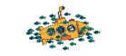 Cartoon image of a submarine surrounded by fish