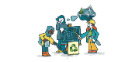 Cartoon image of a group of engineers with blueprints and the recycling symbol