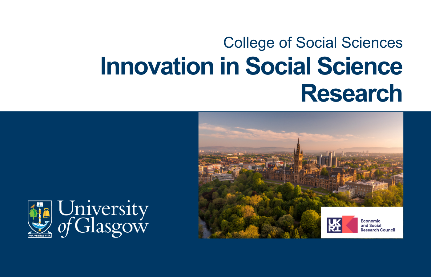 Banner image for Innovation in social sciences research. Organisers: College of Social Sciences, and ESRC Impact Acceleration Account