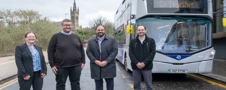 From left to right: Fiona Crawford and David McArthur (UofG); Andrew Cullen (First Bus) and Rafael Verduzco-Torres (UofG)