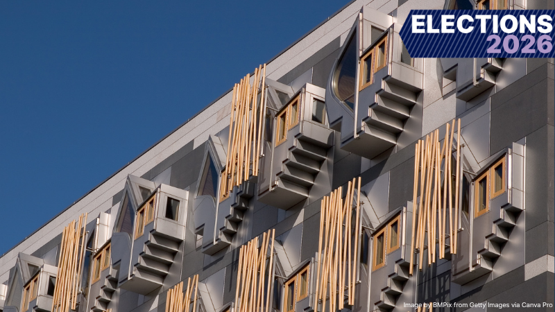 The Scottish Parliament, text reads Elections 2026